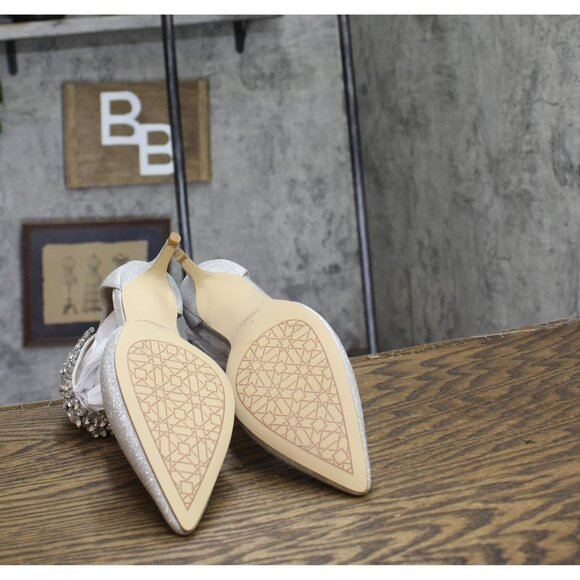 Jewel Badgley Mischka Robles Crystal Embellished Kitten Heels Silver Glitter 7M - Picture 5 of 11